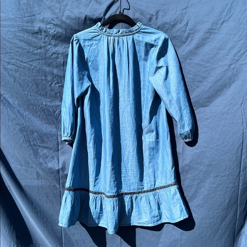 100% Cotton crown & ivy blue v neck small dress knee length natural fibers - Picture 3 of 8